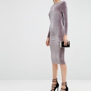 NWT- ASOS Long Sleeve Velvet Wrap Back Midi Dress